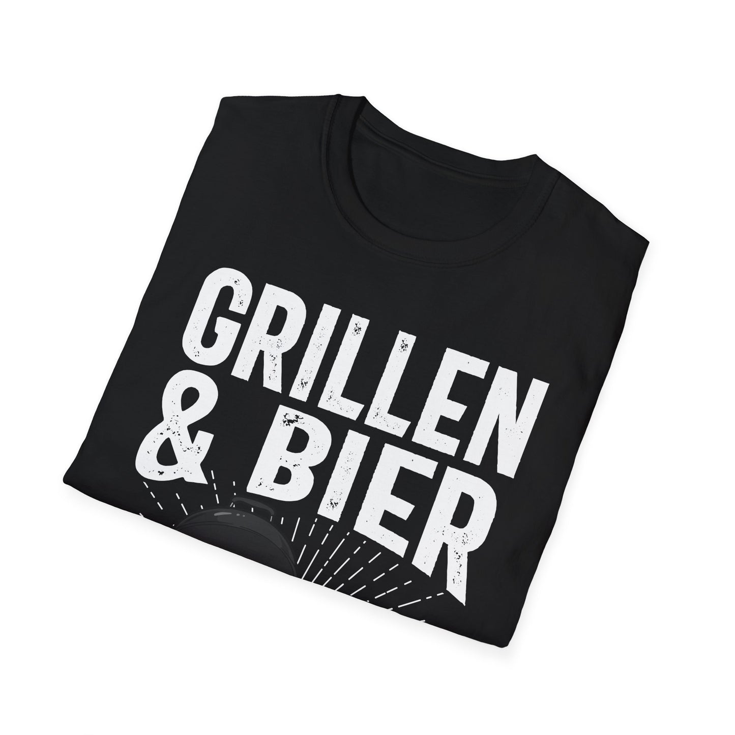 Tshirt ist gefalten und zeigt den Druck von nahem und den Kragen (Rund=