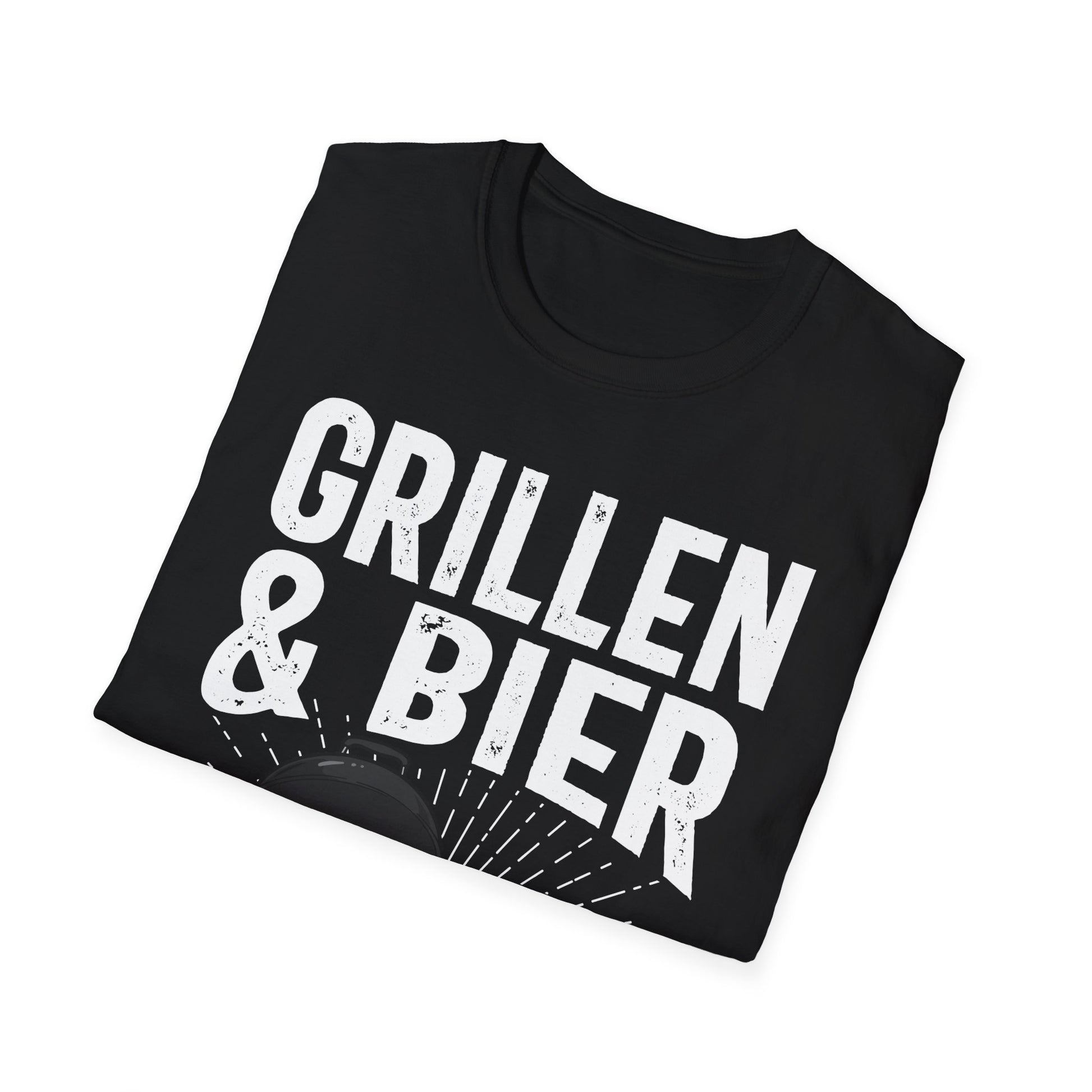 Tshirt ist gefalten und zeigt den Druck von nahem und den Kragen (Rund=