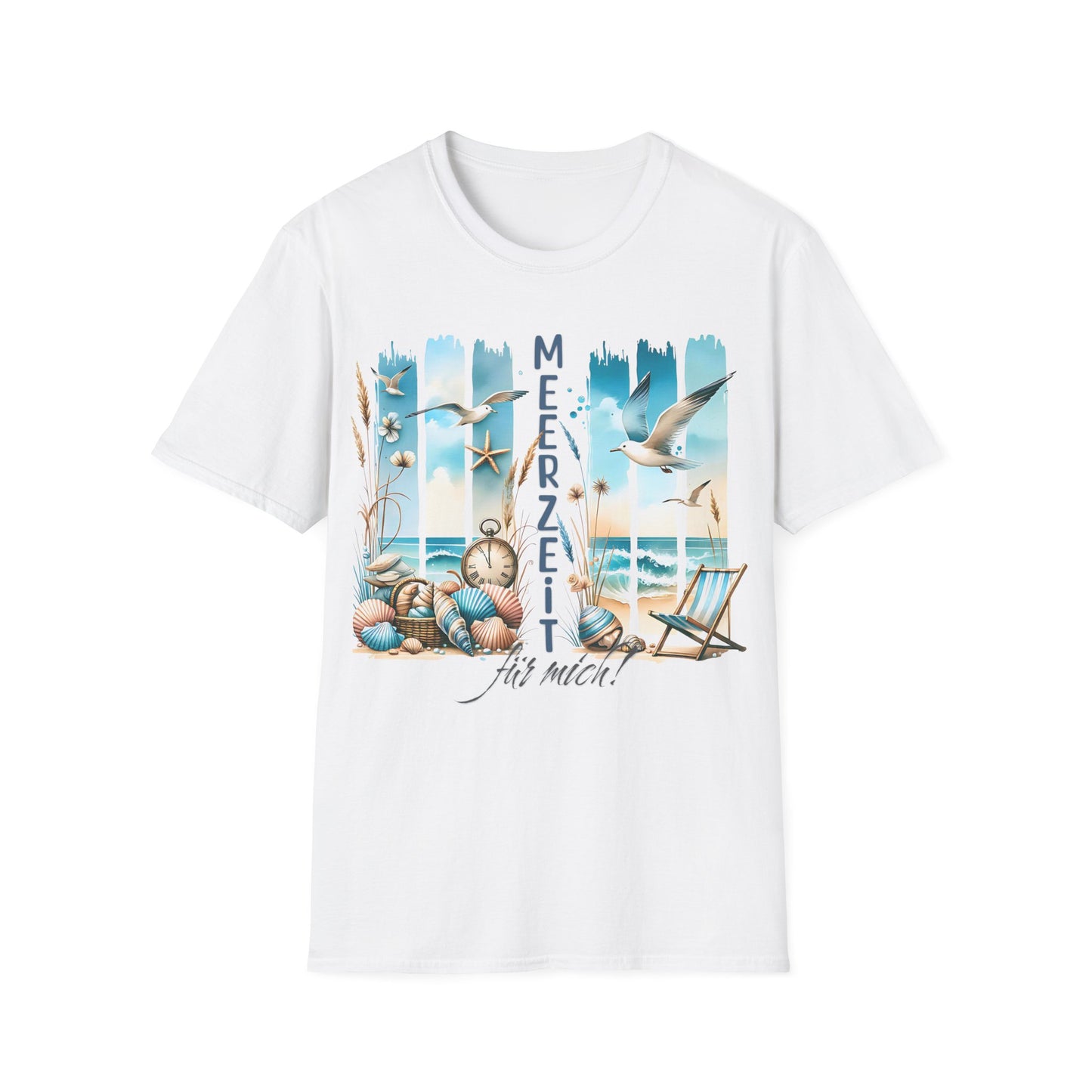 Damen T-Shirt Meerzeit für mich – Maritimes Design. Zeit für dich & das Meer ✓ Muscheln, Möwen & Wortspiel