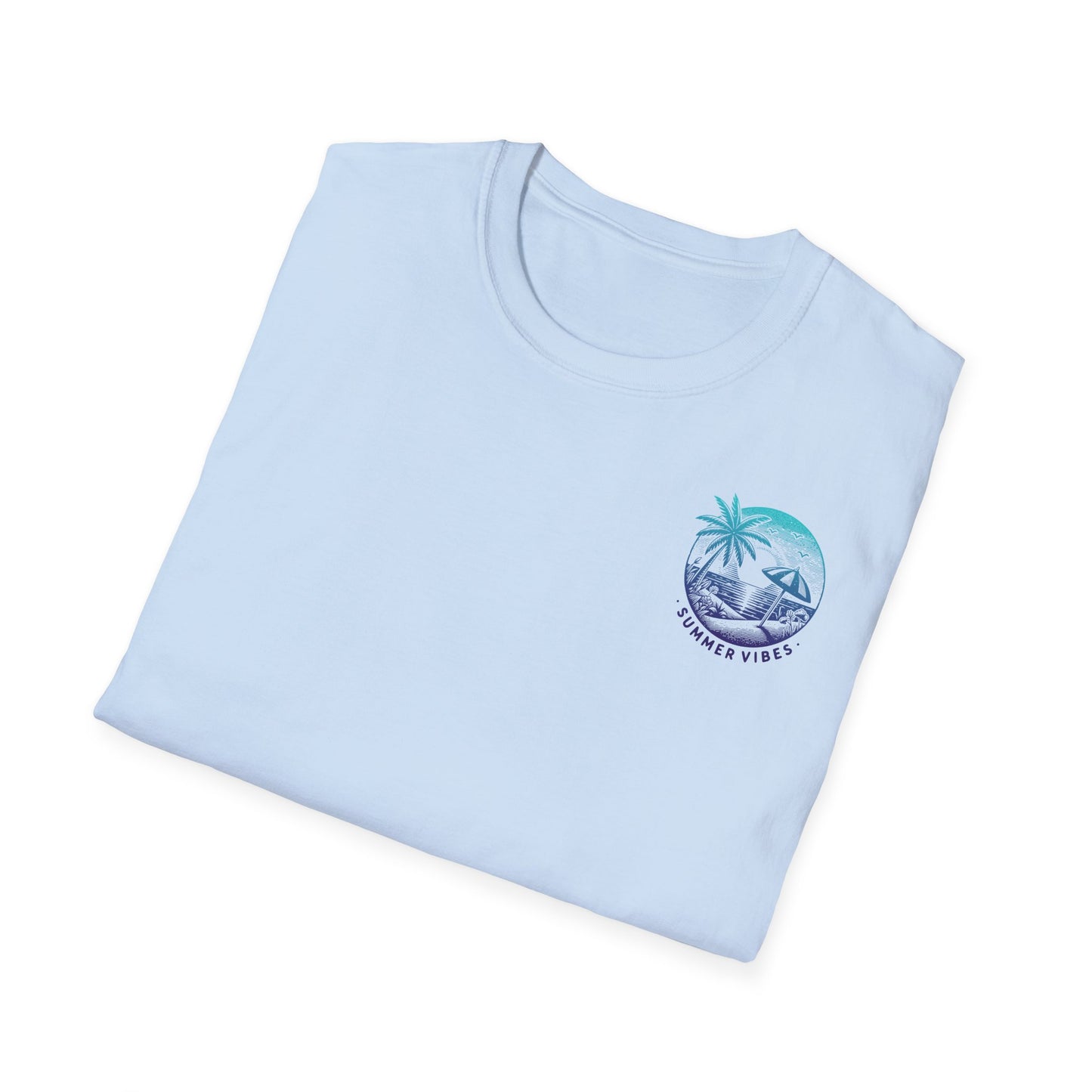 T-Shirt mit Aufdruck 'Summer Vibes' – kleiner Frontprint & großer Rückenprint – Sommerlook Unisex