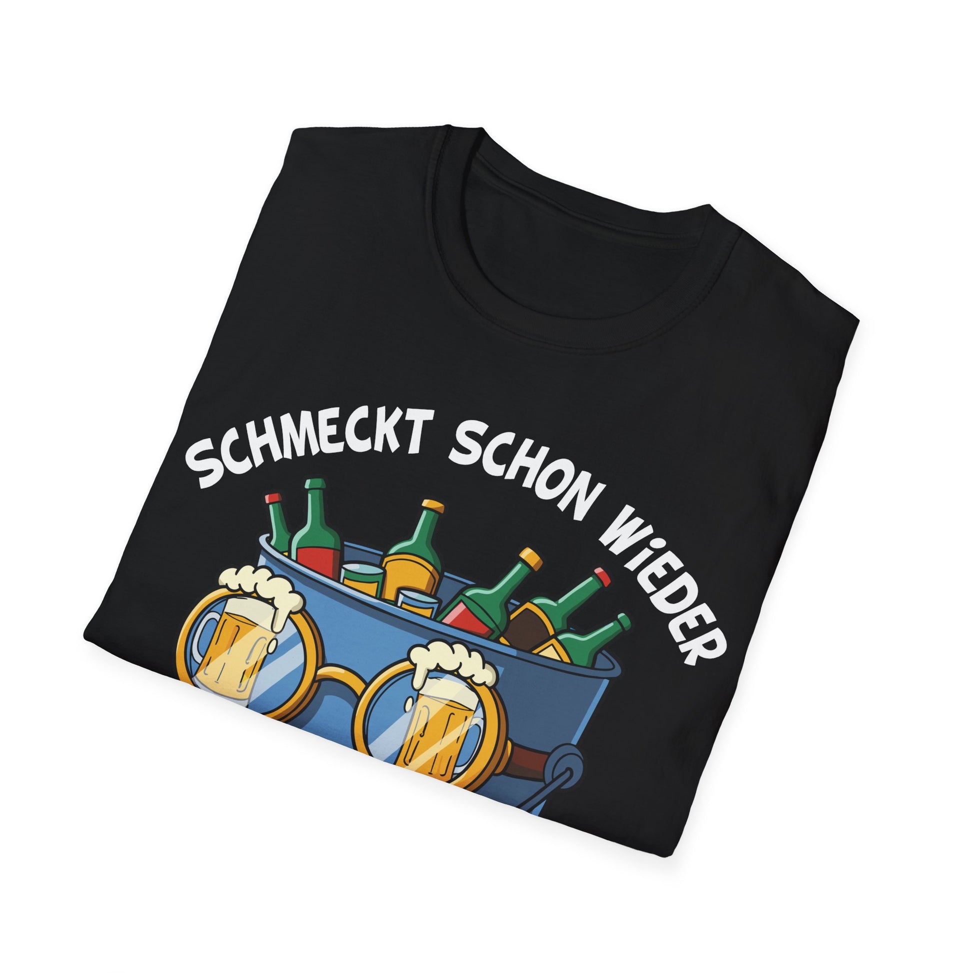 schwarzes Shirt gefalten mit Druck Schmeckt schon wieder
