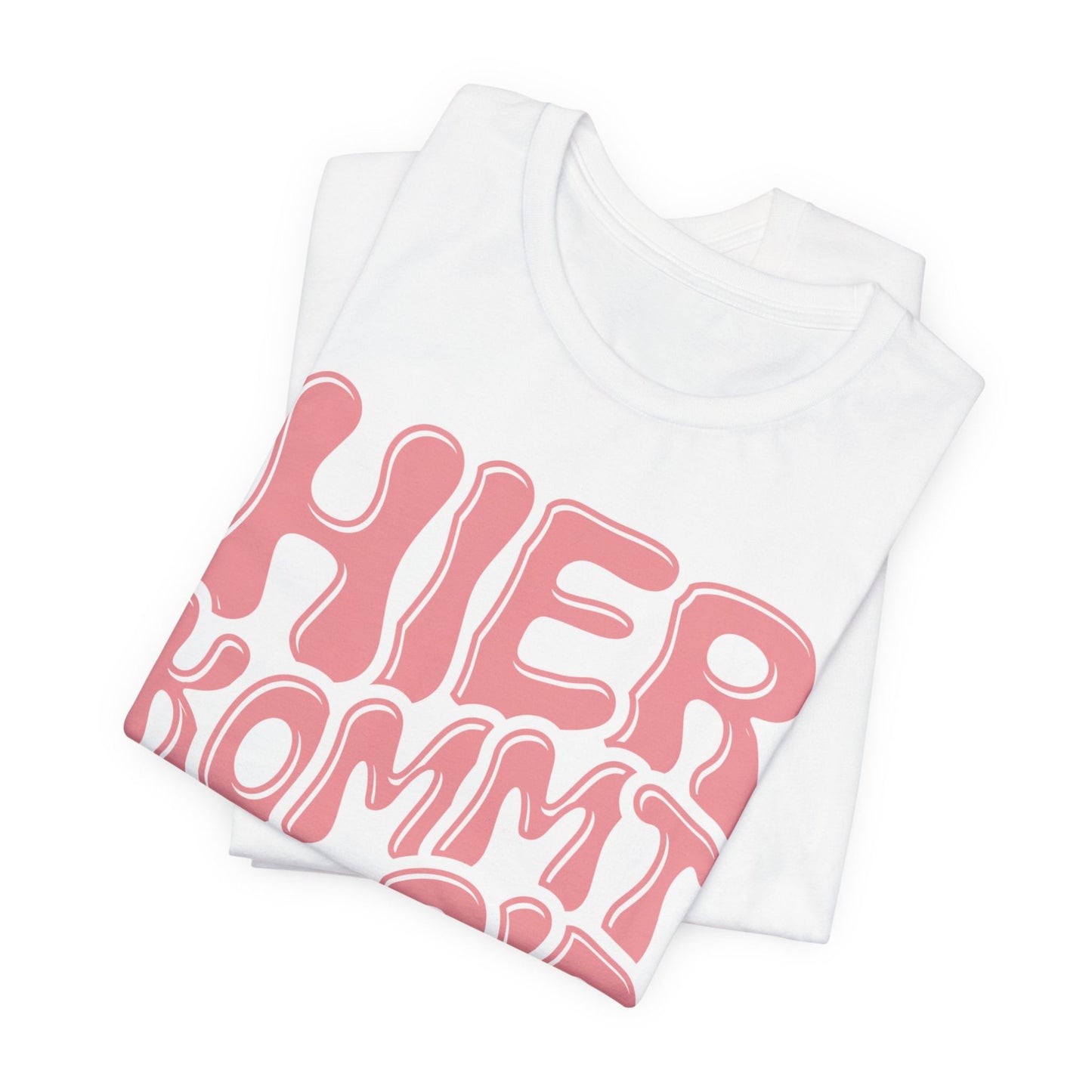 Gefaltenes shirt - Rundhalskragen und Druck zu sehen