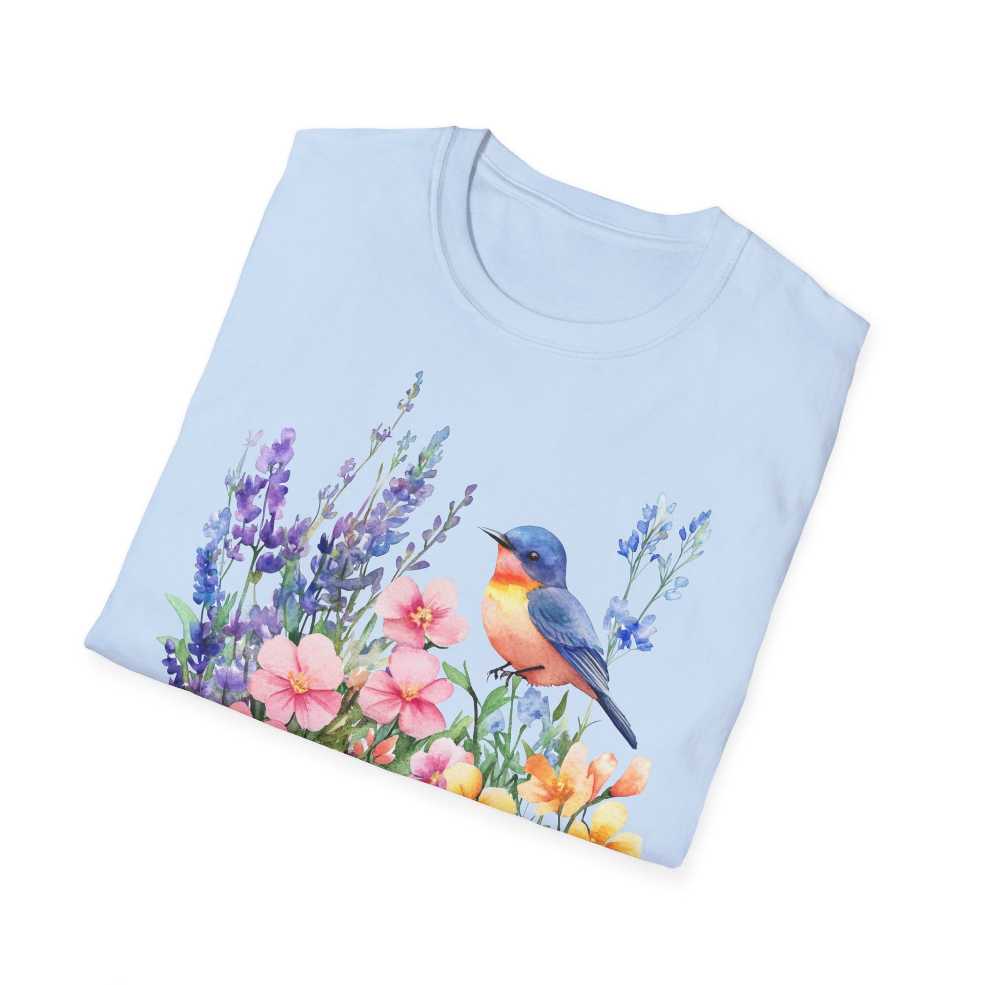 Light blue gefaltenes Shirt mit Motiv