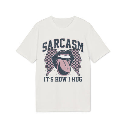 Sarcasm – It's How I Hug Shirt mit Retro Lippen- und Zungen-Print, lustiges Statement Shirt für Männer und Frauen