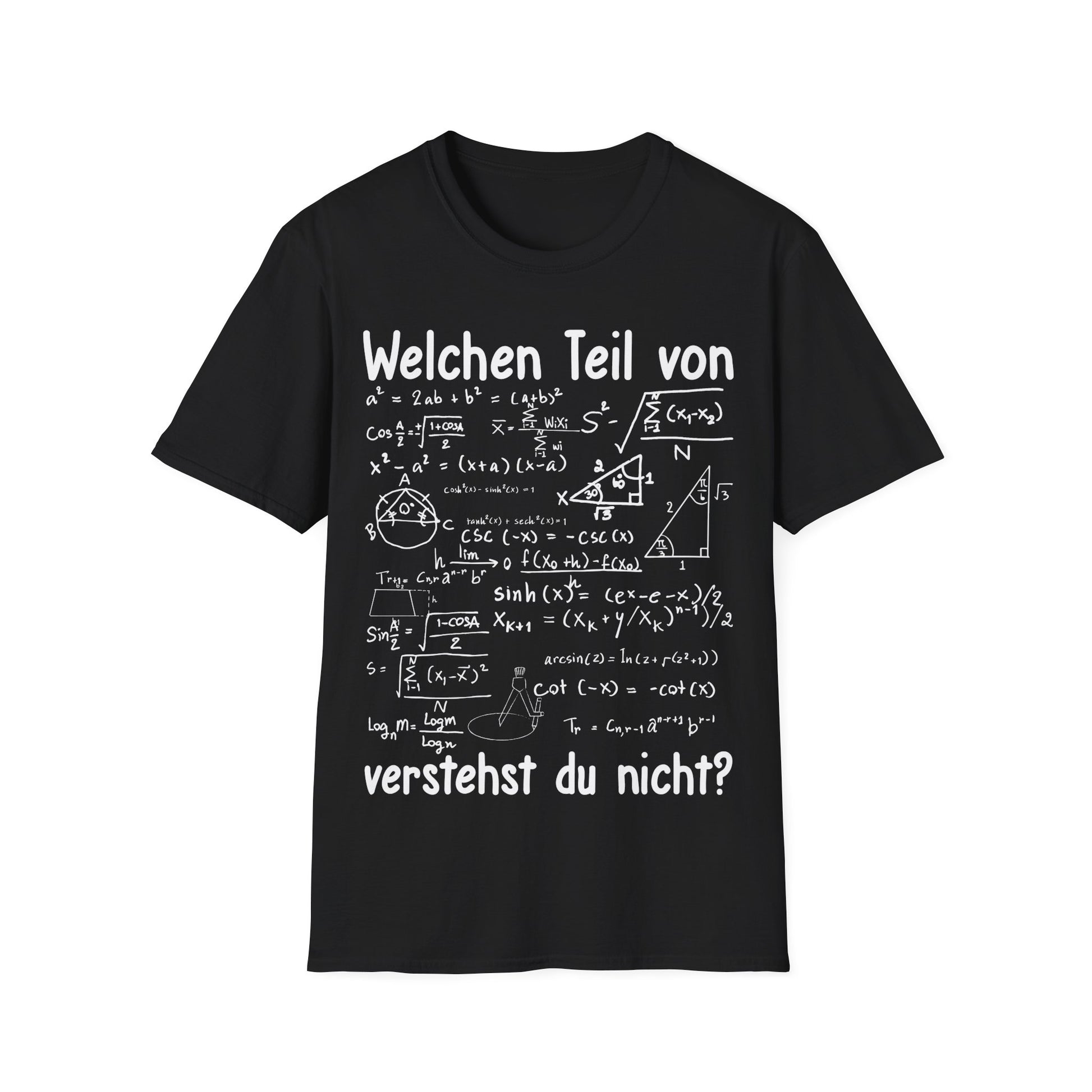 Schwarzes Mathe Humor T-Shirt mit komplexen Formeln und Spruch „Welchen Teil verstehst du nicht?“ – Funshirt für Damen und Herren