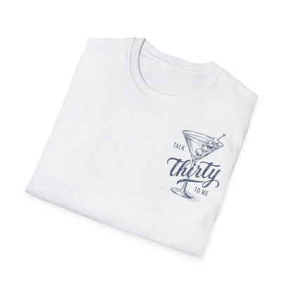 Weißes „Talk Thirty to Me“ T-Shirt mit Cocktailglas-Print, witziges Geburtstagsshirt zum 30. Geburtstag für Damen & Unisex – Party Outfit mit Wortwitz 