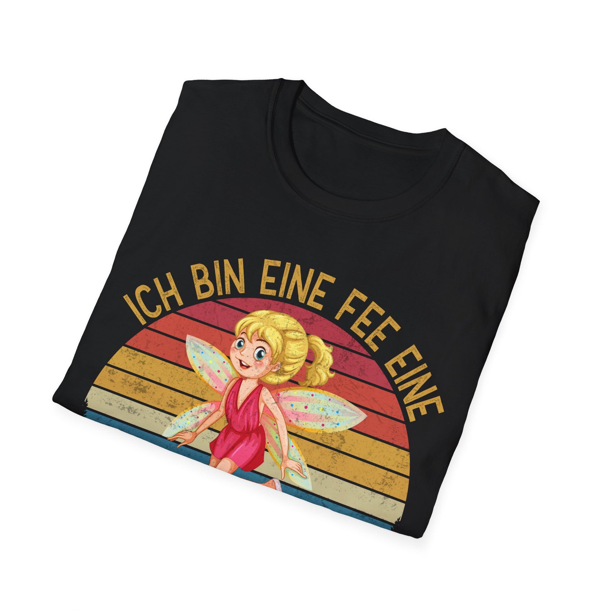 Schwarzes T-Shirt mit bunter Fee und dem Spruch „Ich bin eine Fee – eine KatastroFEE“, witziges Damen-Shirt für chaotische Persönlichkeiten