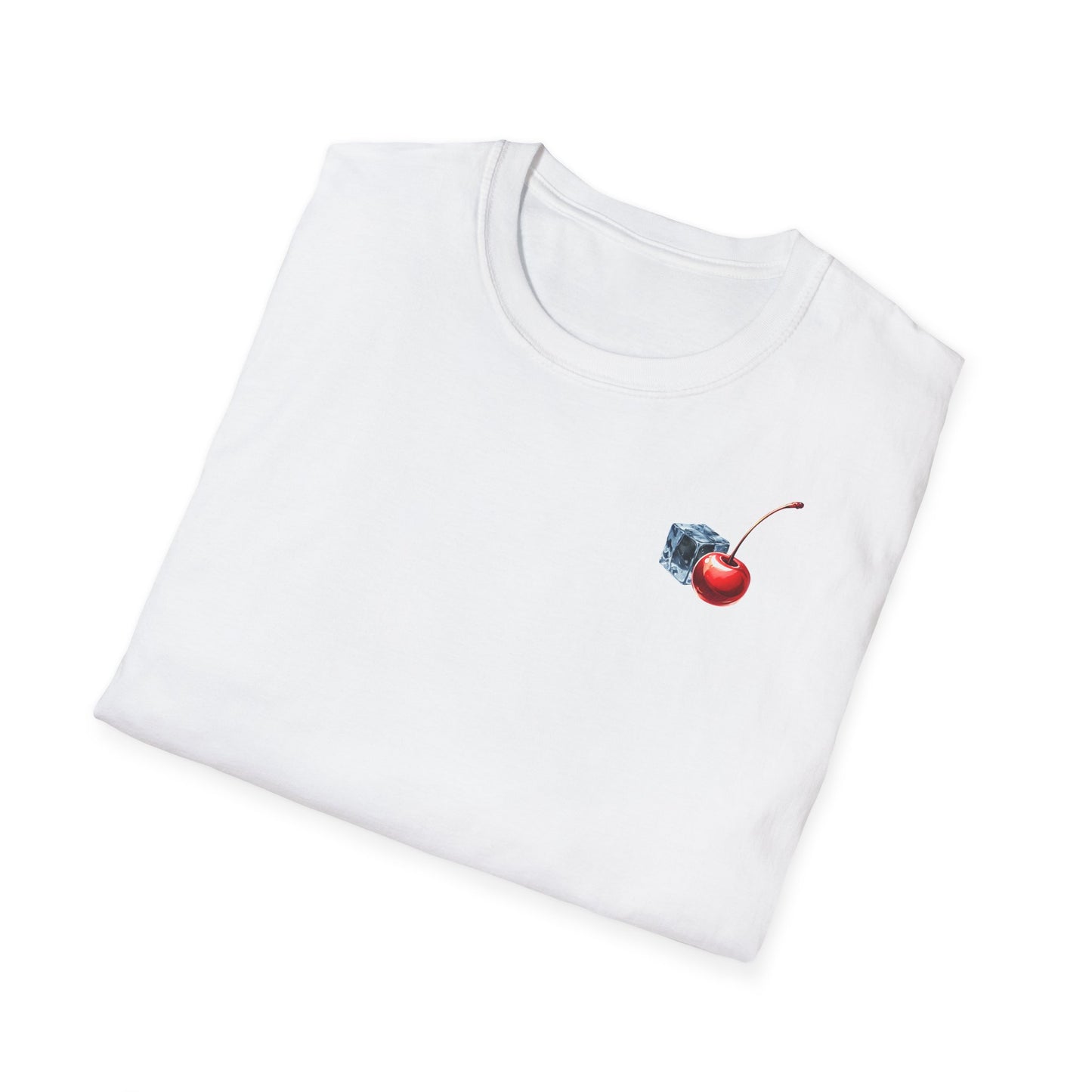 Gefaltenes Tshirt - Rundhalskragen - Kirsche und Eiswürfel Design Brust
