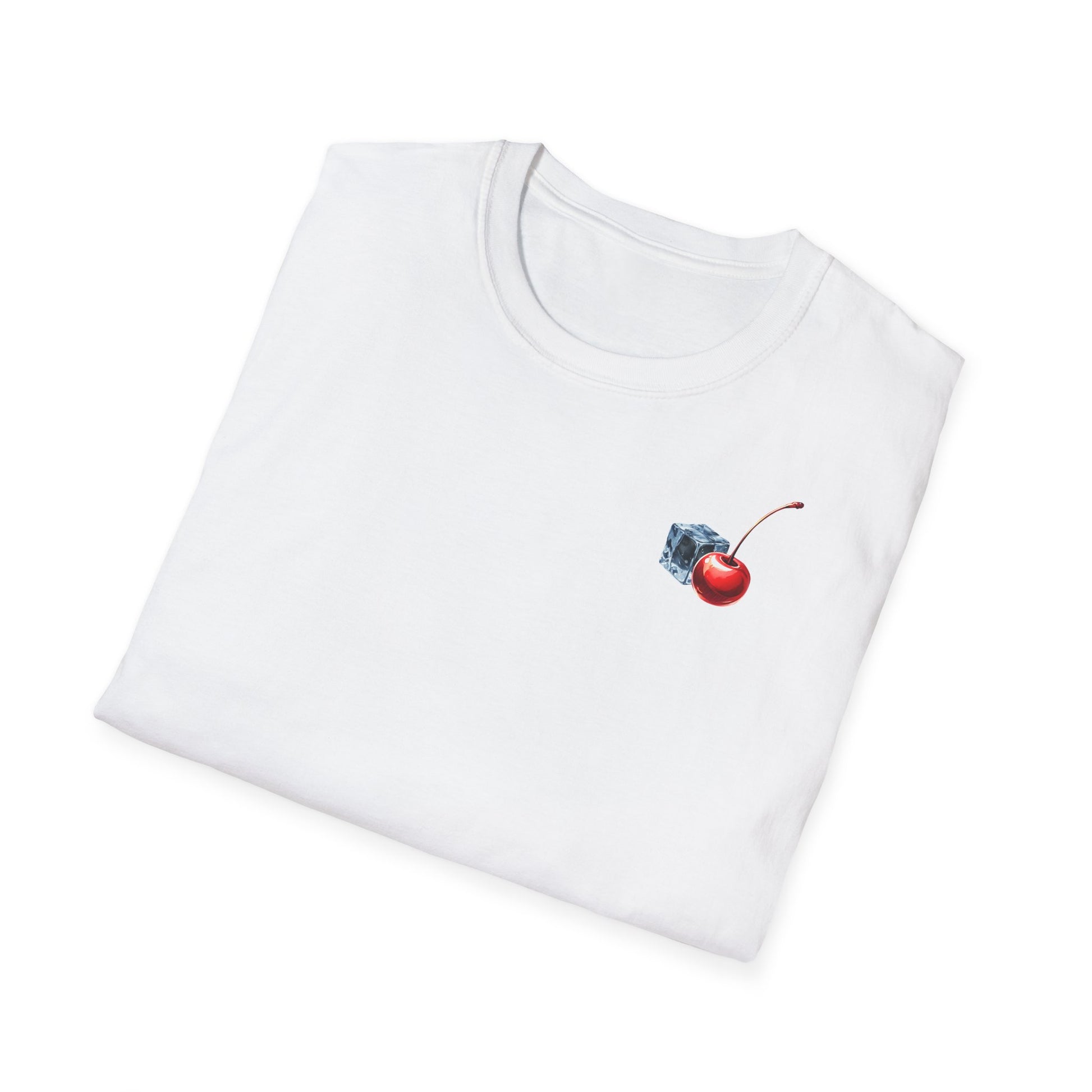 Gefaltenes Tshirt - Rundhalskragen - Kirsche und Eiswürfel Design Brust
