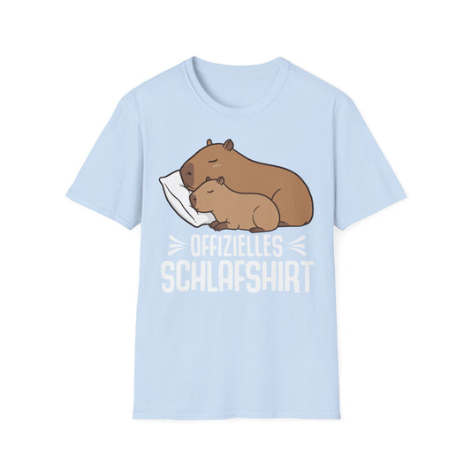 Hellblaues offizielles Capybara Schlafshirt – Unisex Nachtshirt mit zwei schlafenden Capybaras auf Kissen – Süßes Tiermotiv für Damen & Herren