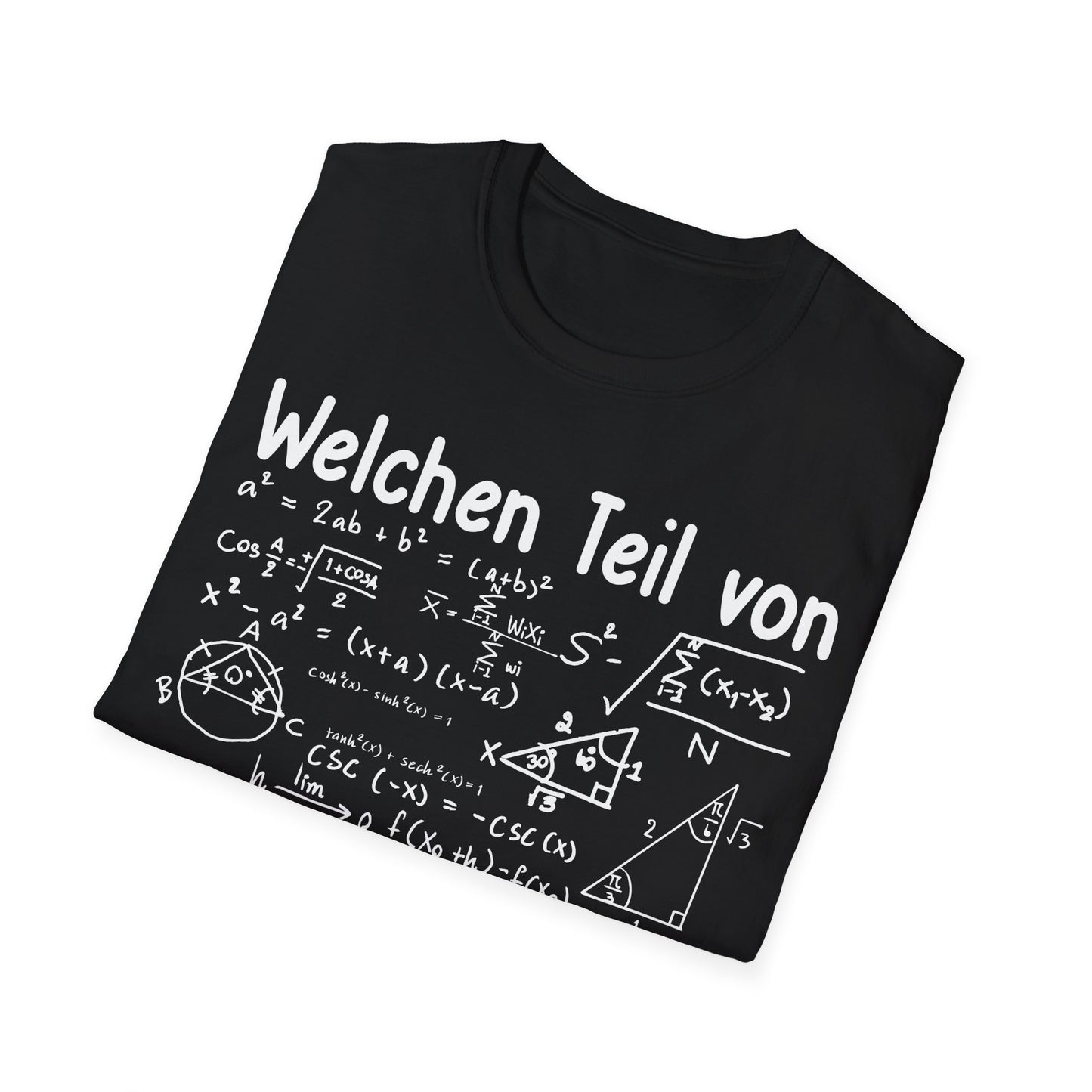 gefaltenes Shirt Schwarzes Mathe Humor T-Shirt mit komplexen Formeln und Spruch „Welchen Teil verstehst du nicht?“ – Funshirt für Damen und Herren