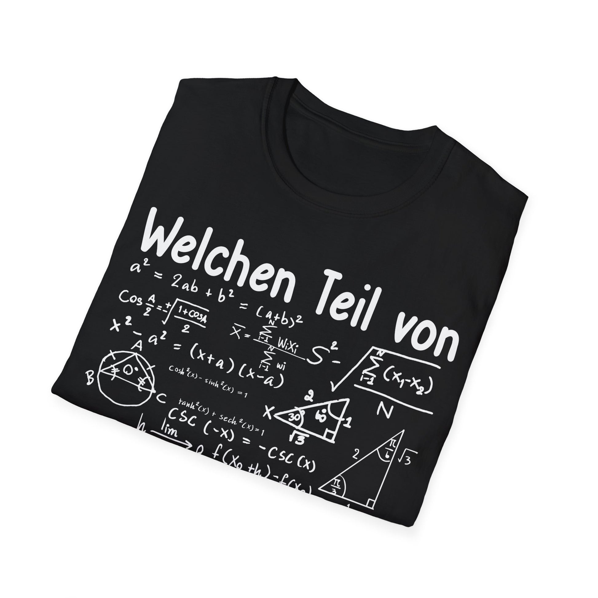 gefaltenes Shirt Schwarzes Mathe Humor T-Shirt mit komplexen Formeln und Spruch „Welchen Teil verstehst du nicht?“ – Funshirt für Damen und Herren