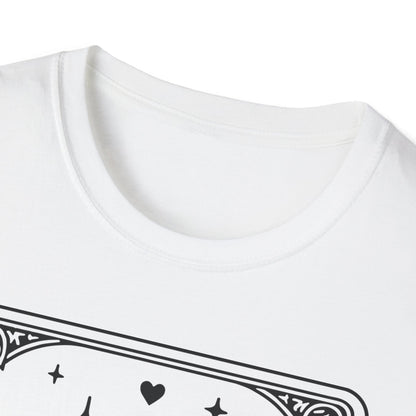 The Like Tarot T-Shirt – Weißes Unisex Shirt mit Skelett & Daumen hoch