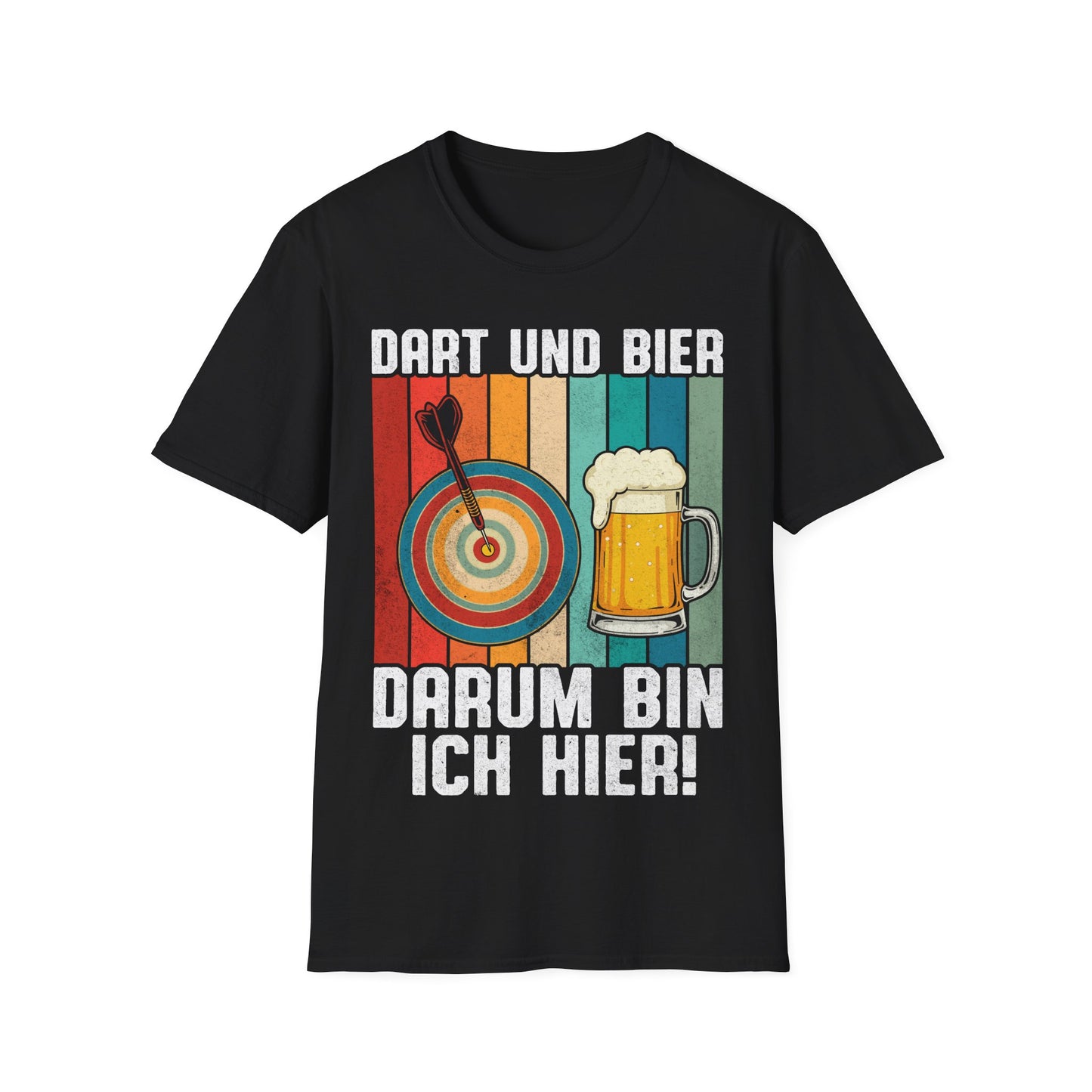 Unisex Softstyle T-Shirt with Fun Dart and Beer Design, Perfect for Game Nights, Oktoberfest, Birthday Parties, and Casual Wear