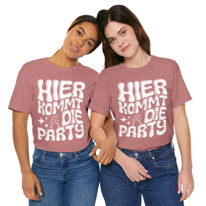 Freundinnen tragen Heather Mauve Farbe - Weißesr Aufdruck "Hier kommt die Party"