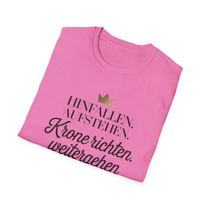 Damen T-Shirt „Krone richten“ – Motivationsspruch mit goldener Krone & Fußabdruck | Selbstbewusst & stylisch