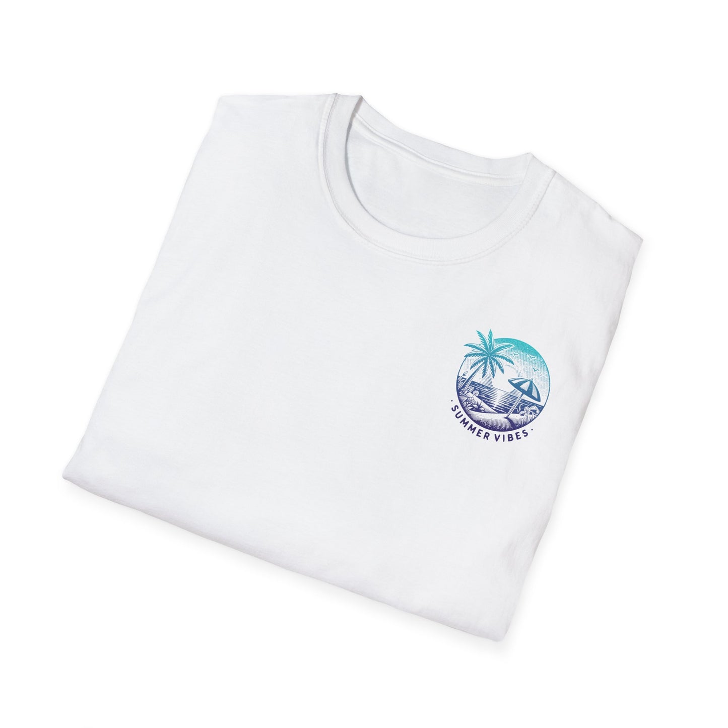 T-Shirt mit Aufdruck 'Summer Vibes' – kleiner Frontprint & großer Rückenprint – Sommerlook Unisex