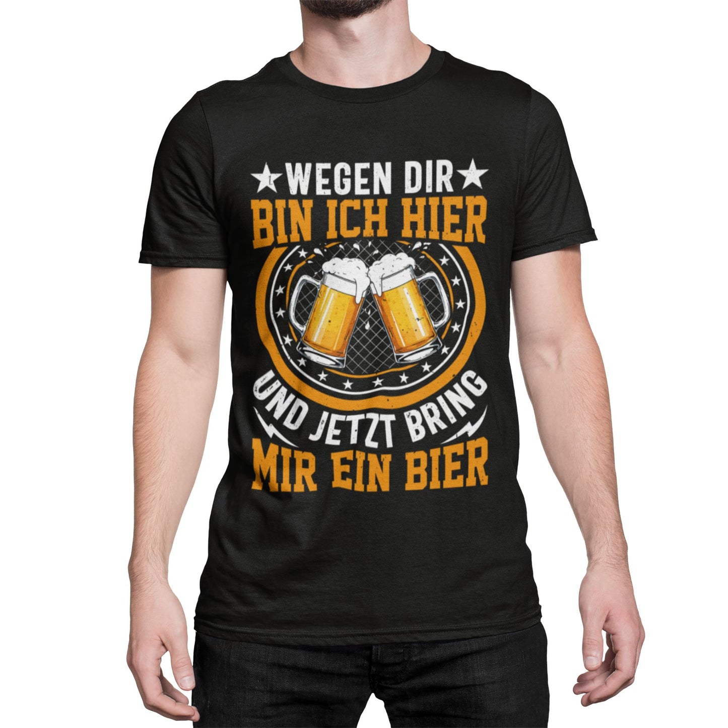 Wegen dir bin ich hier – Bring mir ein Bier T-Shirt – Lustiges Bier-Shirt mit Bierkrug Motiv – Party & Stammtisch