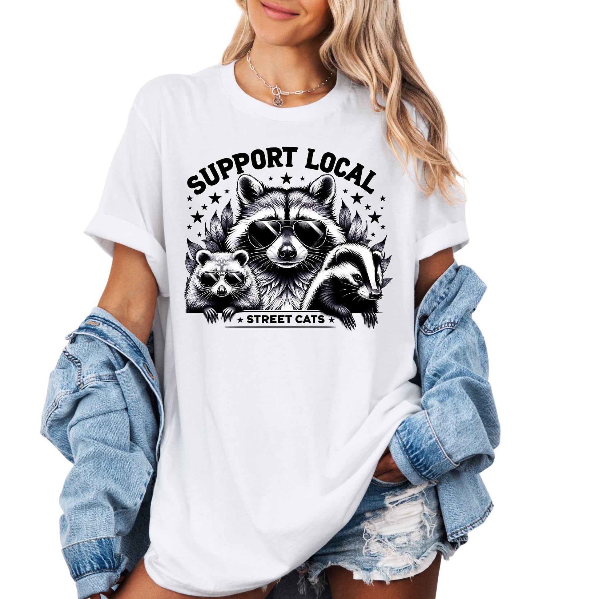 T-Shirt Support Local Street Cats Shirt – Witziges Design. Waschbär & Co. in Gangsterpose ✓ Stylisch & ironisch
