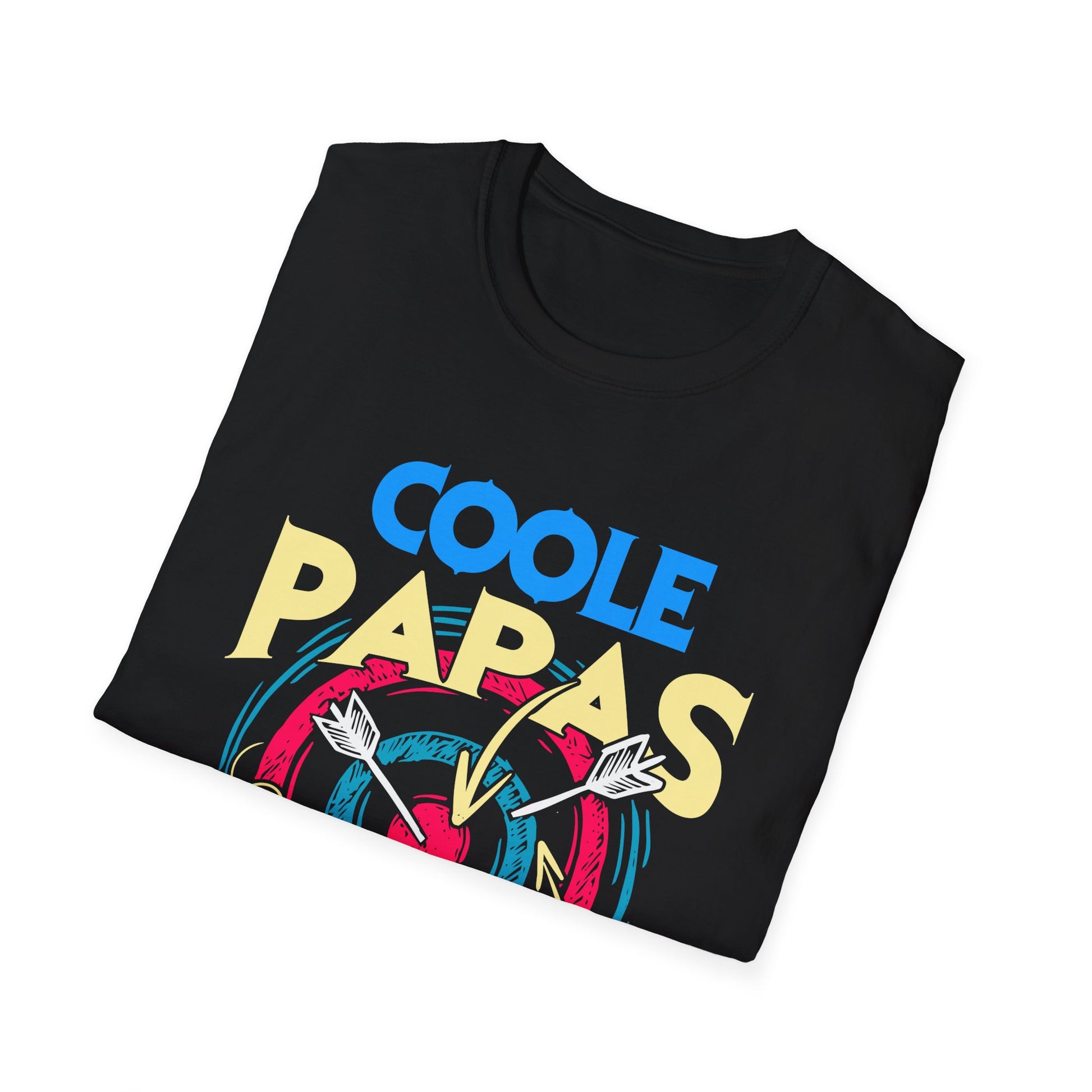 Coole Papas spielen Dart – T-Shirt mit Schriftzug und Retro-Dartscheibe