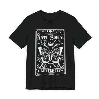 Anti-Social Butterfly T-Shirt – Unisex Funshirt mit Tarotkarten-Design – Mystisch & Introvertiert