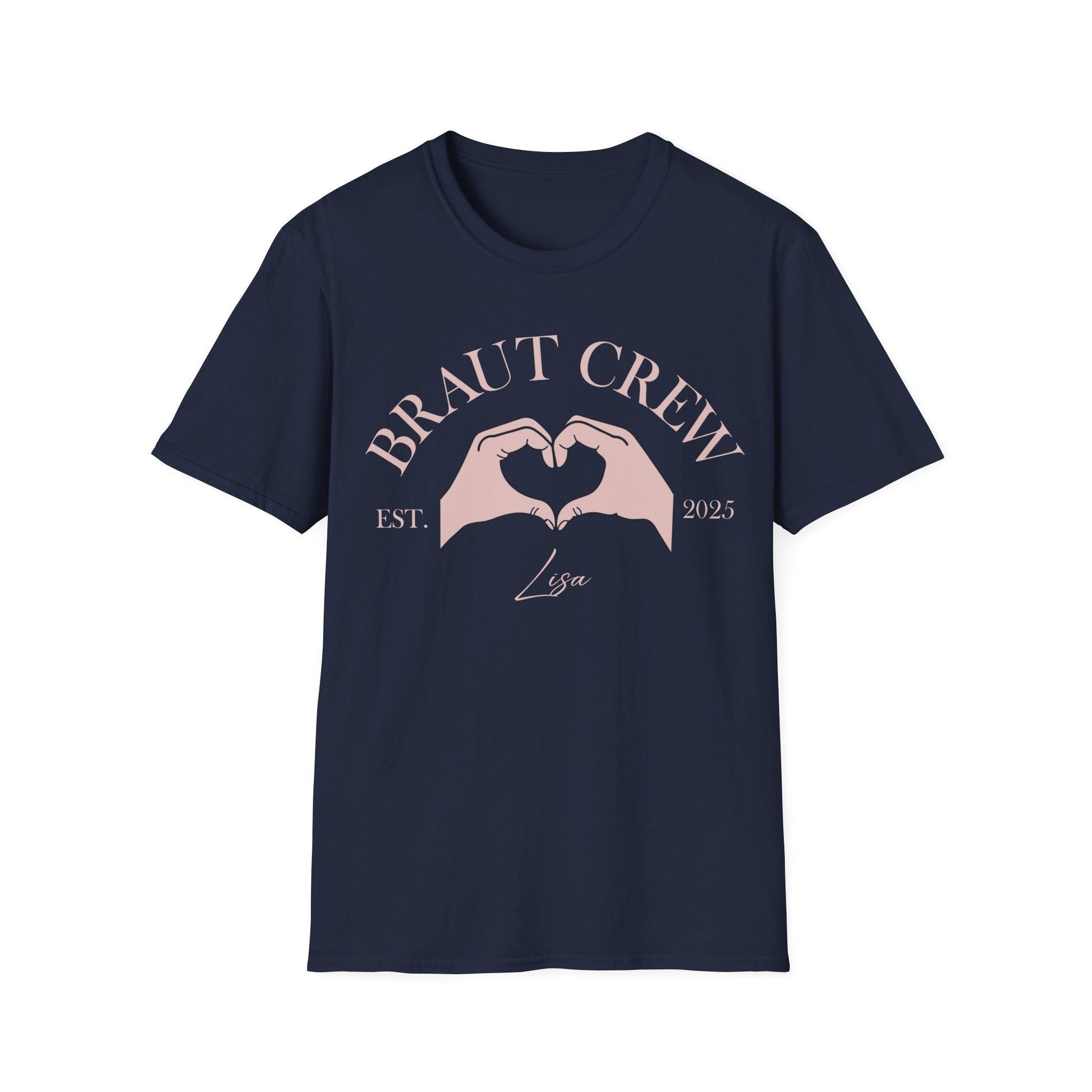 Braut Crew Shirt Navy mit Handherz und Personalisierung