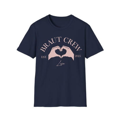 Braut Crew Shirt Navy mit Handherz und Personalisierung
