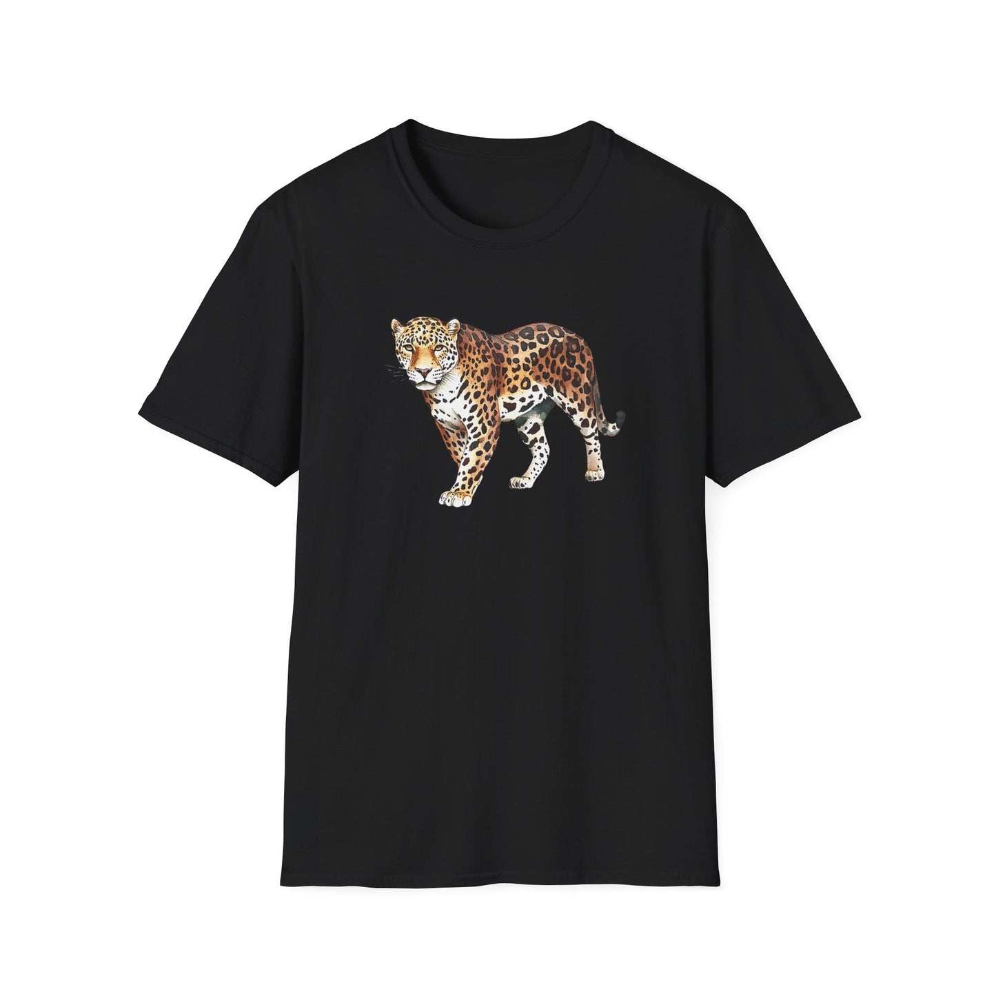 Schwarzes T-Shirt mit realistischem Leoparden-Motiv – Tiermotiv & Wildlife Design