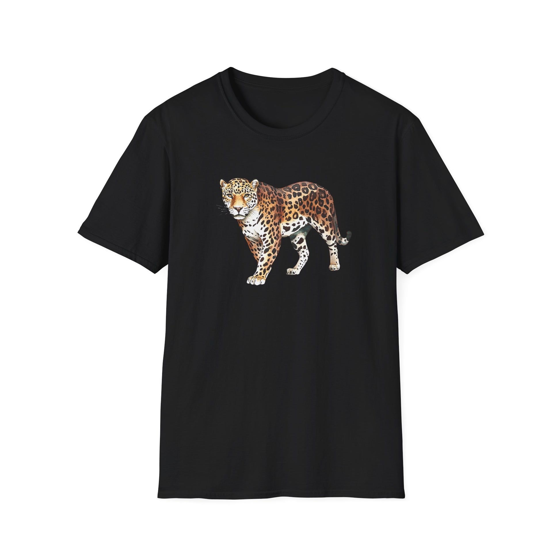 Schwarzes T-Shirt mit realistischem Leoparden-Motiv – Tiermotiv & Wildlife Design