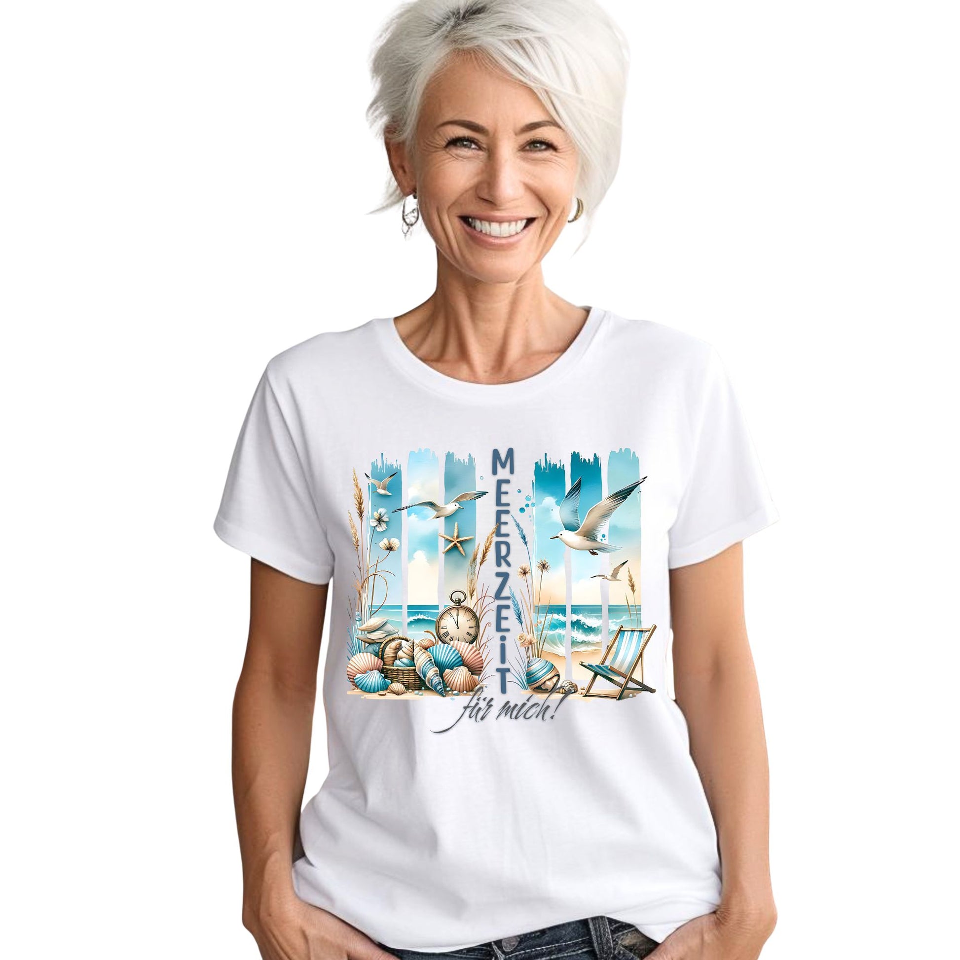Damen T-Shirt Meerzeit für mich – Maritimes Design. Zeit für dich & das Meer ✓ Muscheln, Möwen & Wortspiel