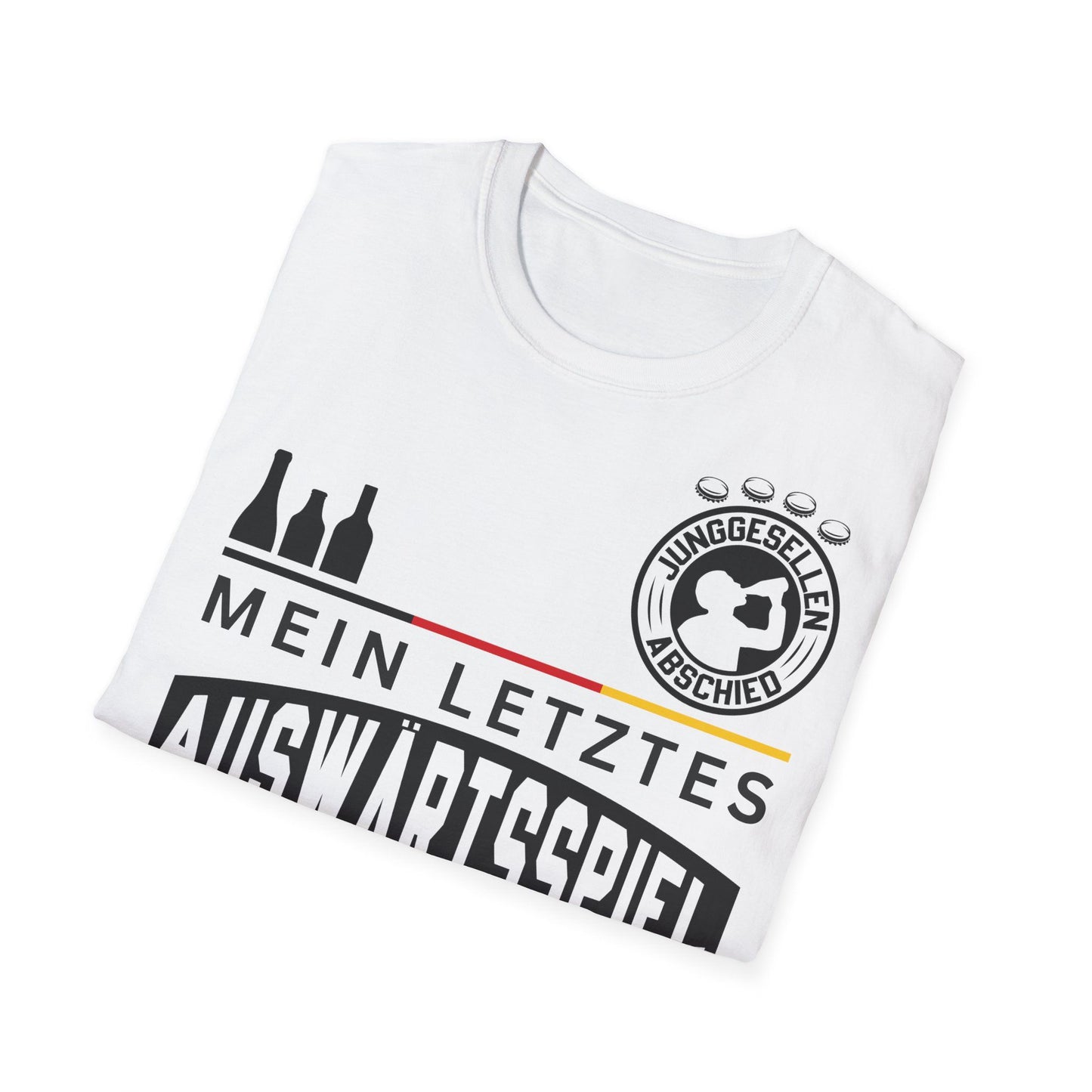 Tshirt für den Bräutigam. Mein letztes Auswärtsspiel, personalisierbar in weiß Trikot Style Rundhalskragen