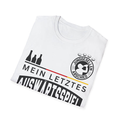 Tshirt für den Bräutigam. Mein letztes Auswärtsspiel, personalisierbar in weiß Trikot Style Rundhalskragen