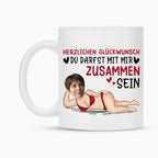 Freche Partnertasse mit Foto – „Du darfst mit mir zusammen sein“