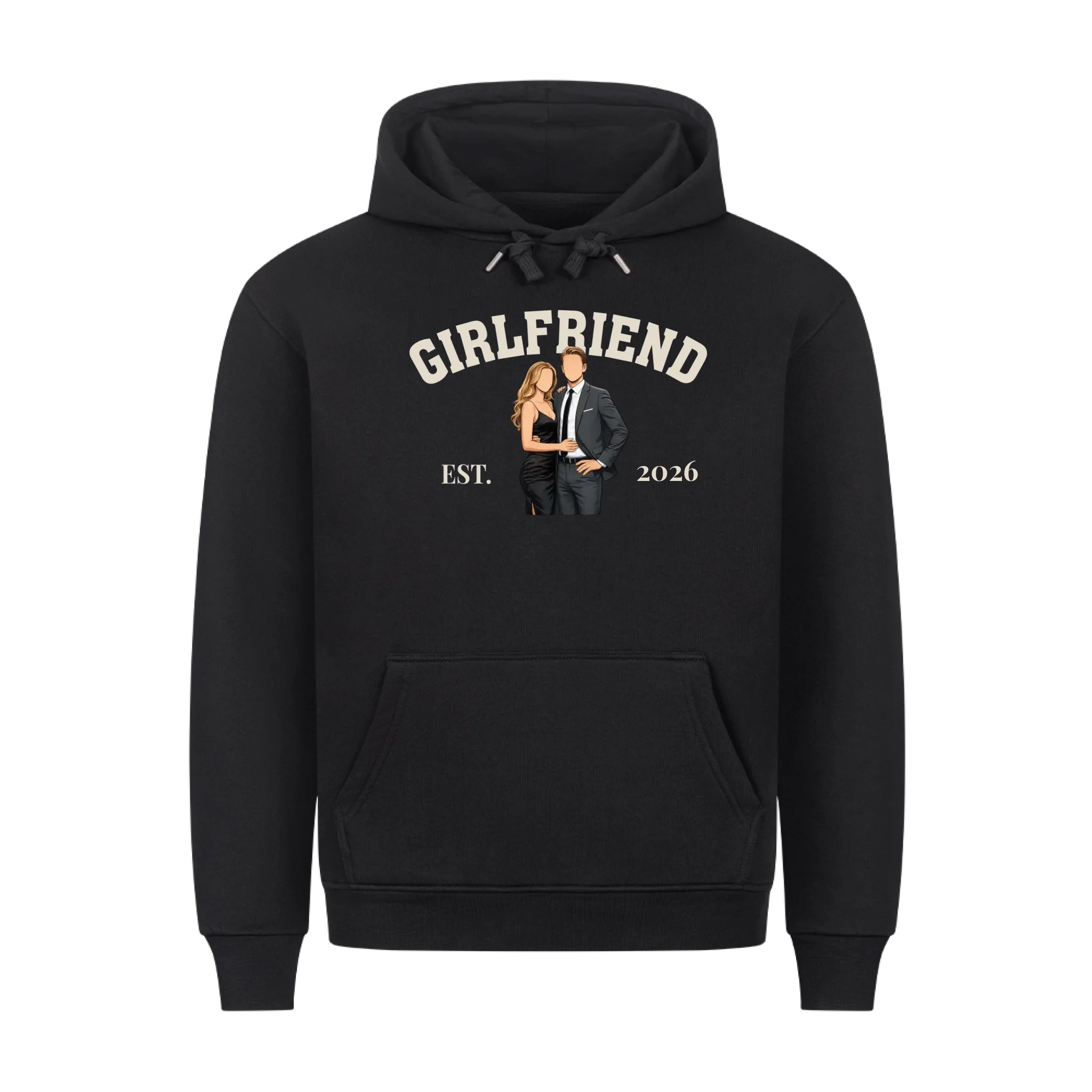 Girlfriend & Boyfriend Hoodie mit eigenem Bild als Comic und Datum personalisiert