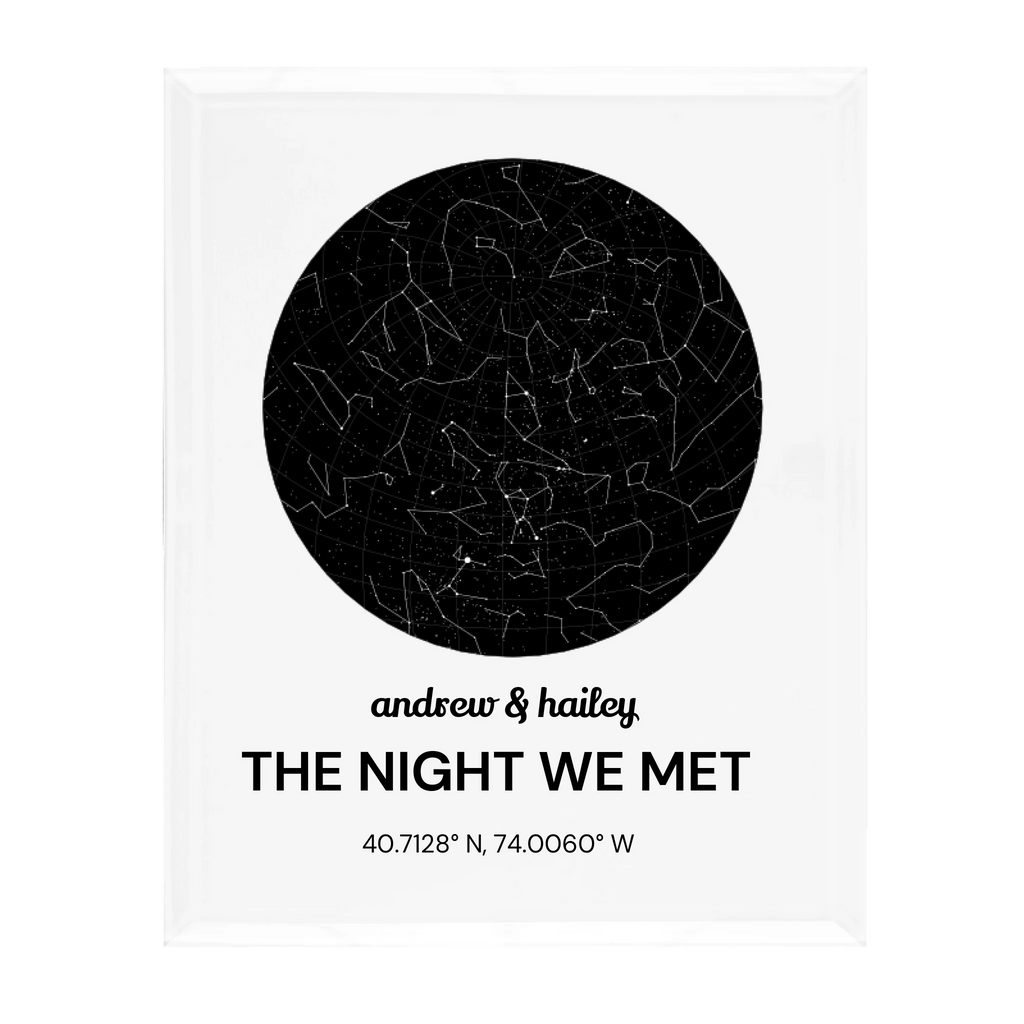 Sternenkarte auf Glas – personalisierter Aufsteller mit Datum