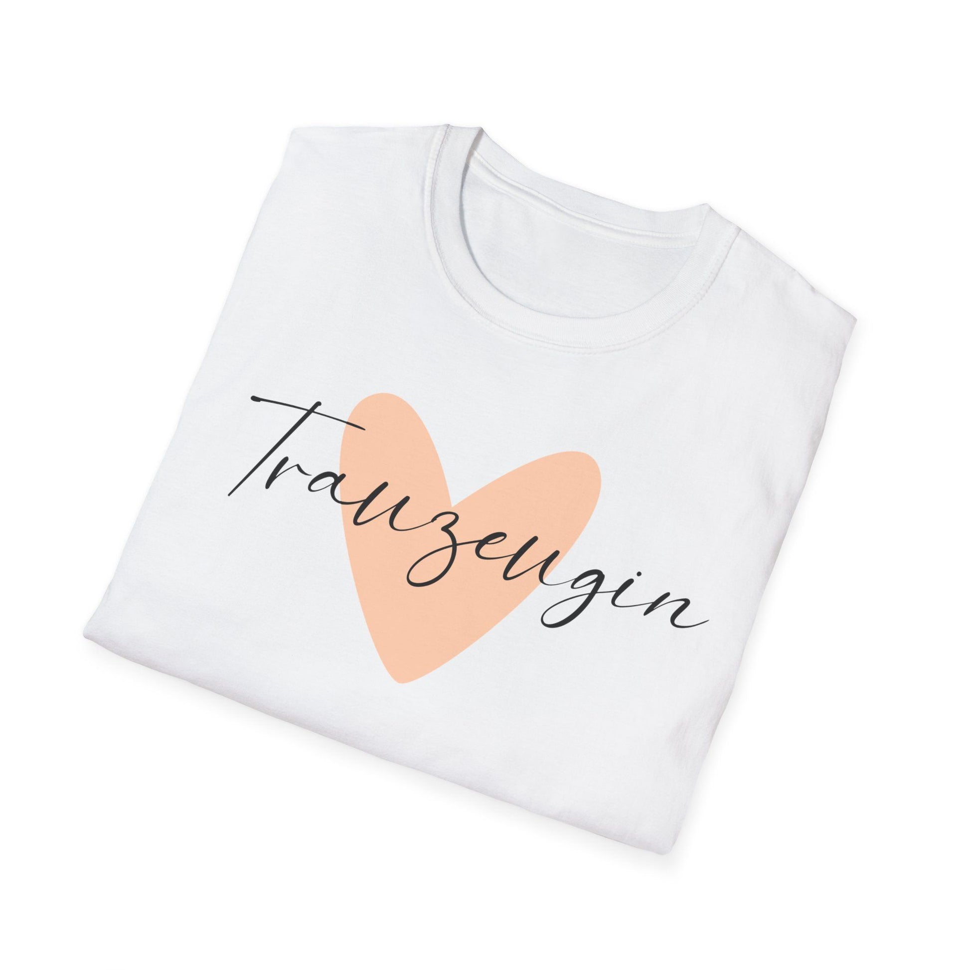 JGA Shirt Set für Frauen in Weiß mit dezentem Herz-Design – für Trauzeugin,  im minimalistischen, eleganten Stil Rundhalskragen