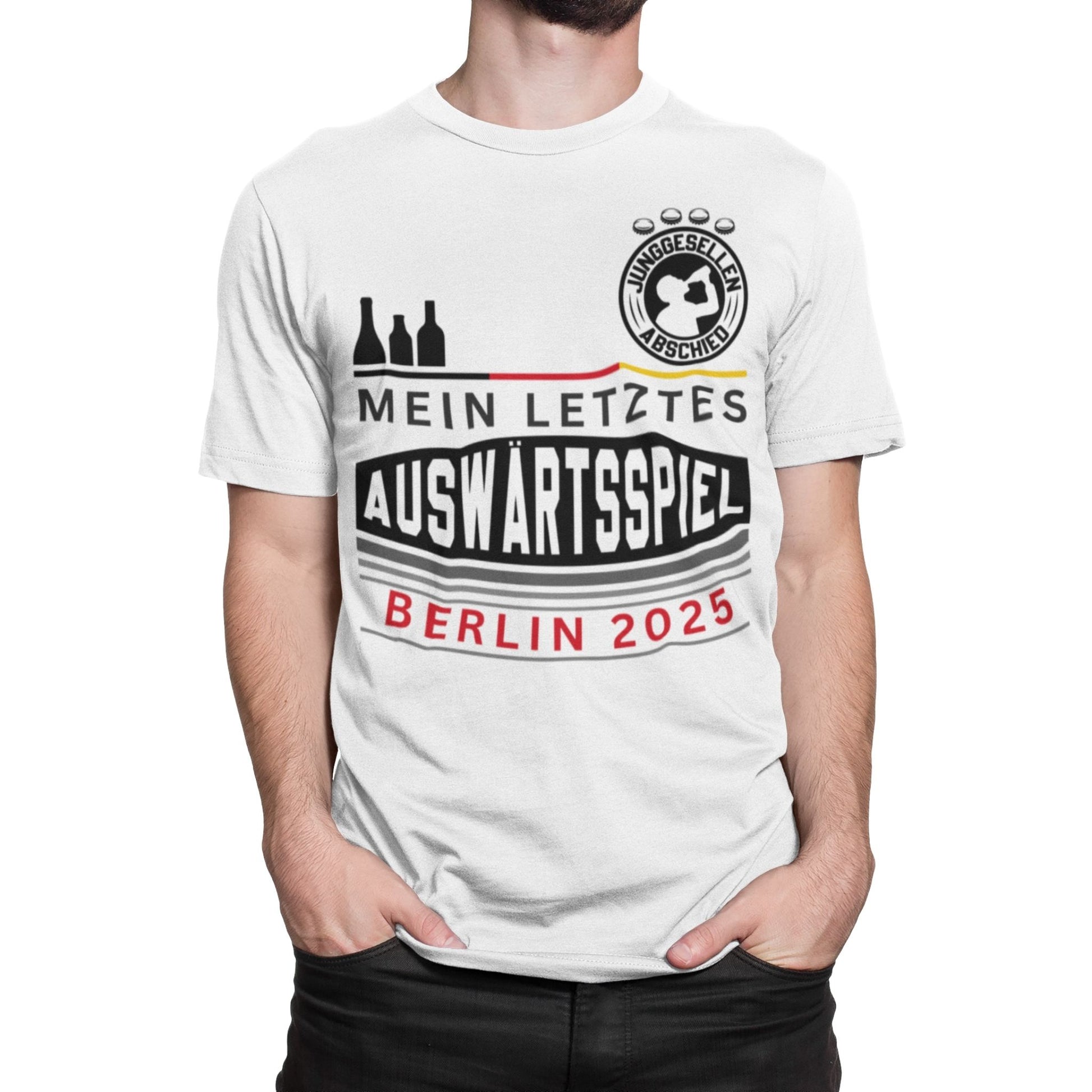 Tshirt für den Bräutigam. Mein letztes Auswärtsspiel, personalisierbar in weiß Trikot Style