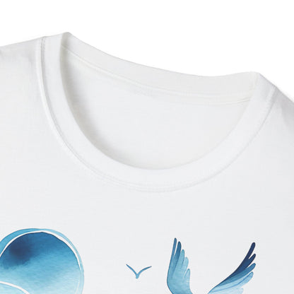 T-Shirt „Moin Moin“ – Maritimes Design mit Möwe, Wellen & Sonne | Norddeutscher Gruß zum Anziehen