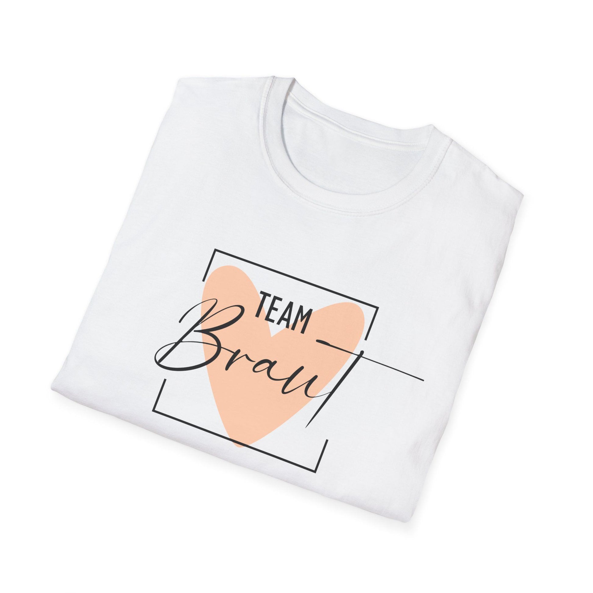 JGA Shirt Set für Frauen in Weiß mit dezentem Herz-Design – für Team Braut,  im minimalistischen, eleganten Stil Rundhalskragen