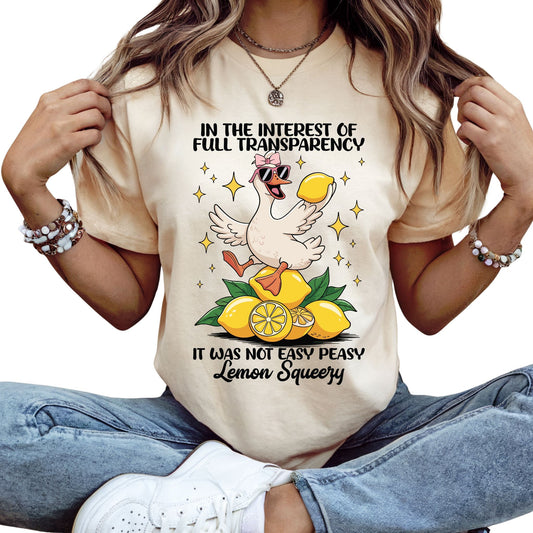 T-Shirt mit Spruch 'Not easy peasy lemon squeezy', Gans mit Sonnenbrille & Zitronen – witziges Sommer-Motiv
