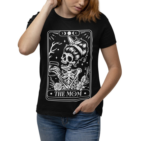 The Mom Tarot T-Shirt – Skelett Design für coole Mütter, unisex Shirt mit mystischem Print