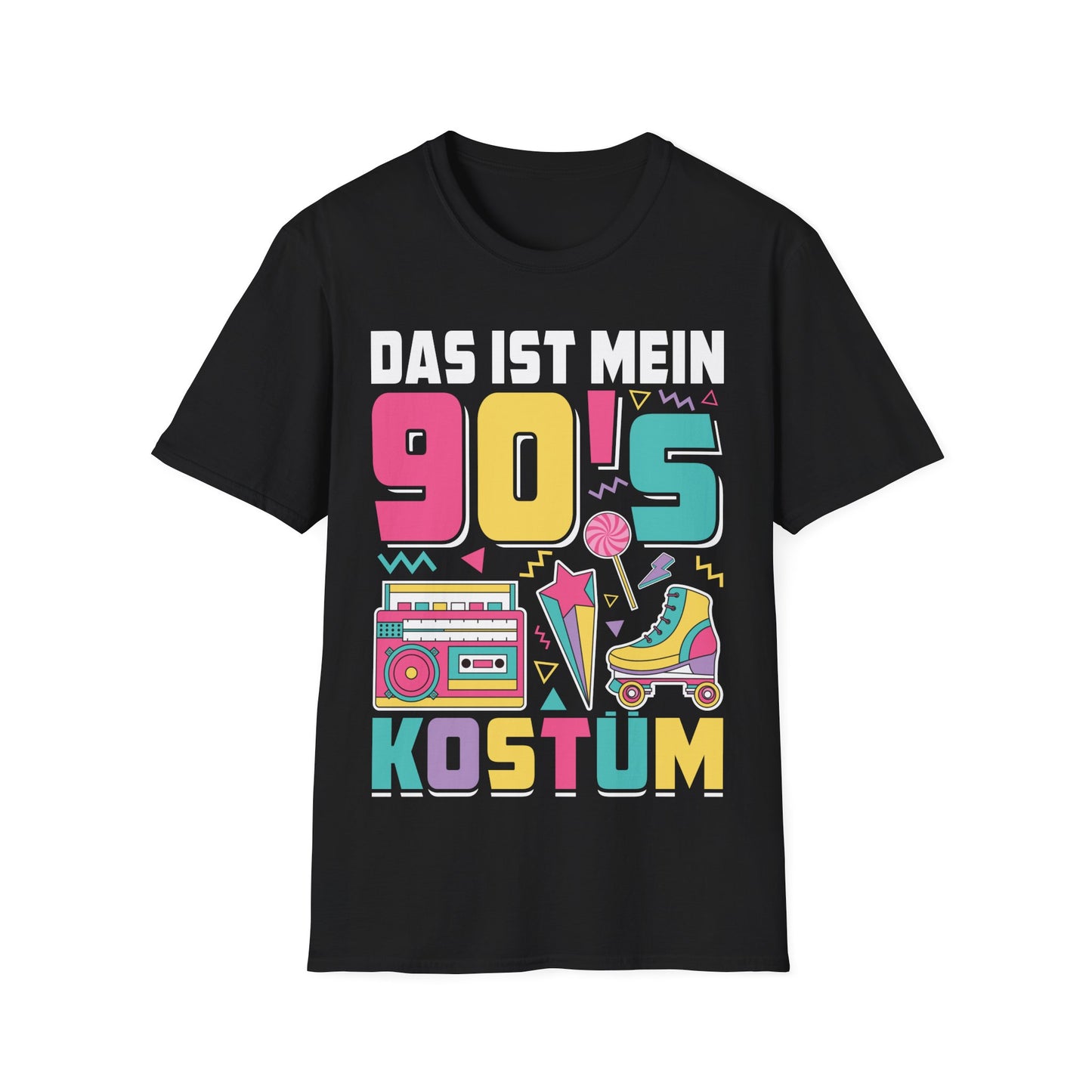 Buntes T-Shirt im 90er Jahre Design – ideales Kostümshirt für Mottopartys, Karneval & Festivals
