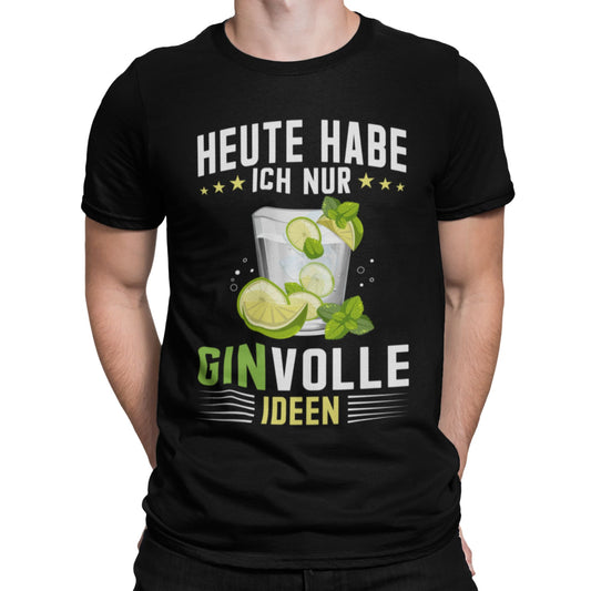 Schwarzes Unisex T-Shirt mit Gin-Glas und Spruch „Heute habe ich nur ginvolle Ideen“, witziges Shirt für Gin-Fans und Partygänger