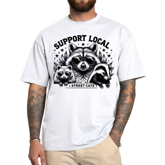 T-Shirt Support Local Street Cats Shirt – Witziges Design. Waschbär & Co. in Gangsterpose ✓ Stylisch & ironisch