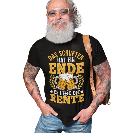 Das Schuften hat ein Ende – Es lebe die Rente T-Shirt – Lustiges Ruhestand Shirt mit Biermotiv – Geschenk zum Renteneintritt