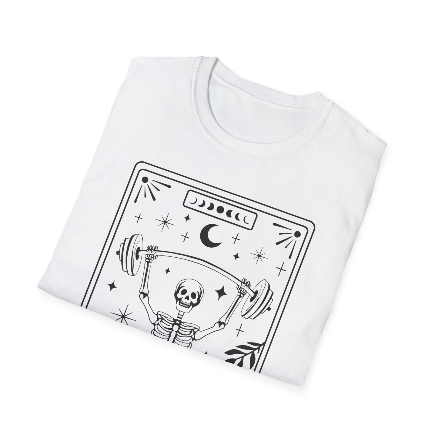The Gym Lover Tarot T-Shirt – schwarzes Unisex Shirt mit mystischem Fitness-Motiv im Tarotkarten-Stil