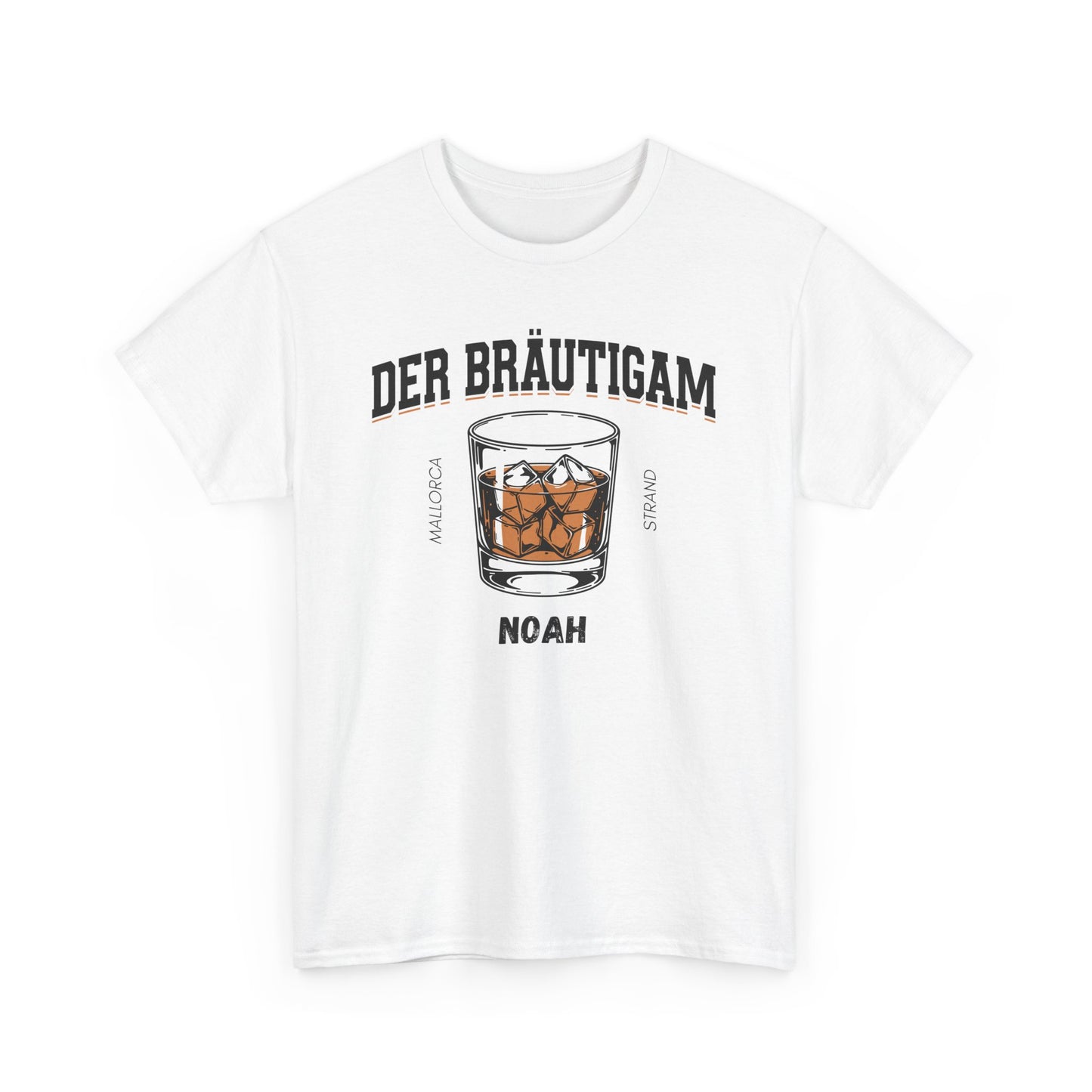 Shirt für den Bräutigam; weiß mit Aufdruck "Der Bräutigam" Whiskey Glas und personalisierbar mit Ort und Name 