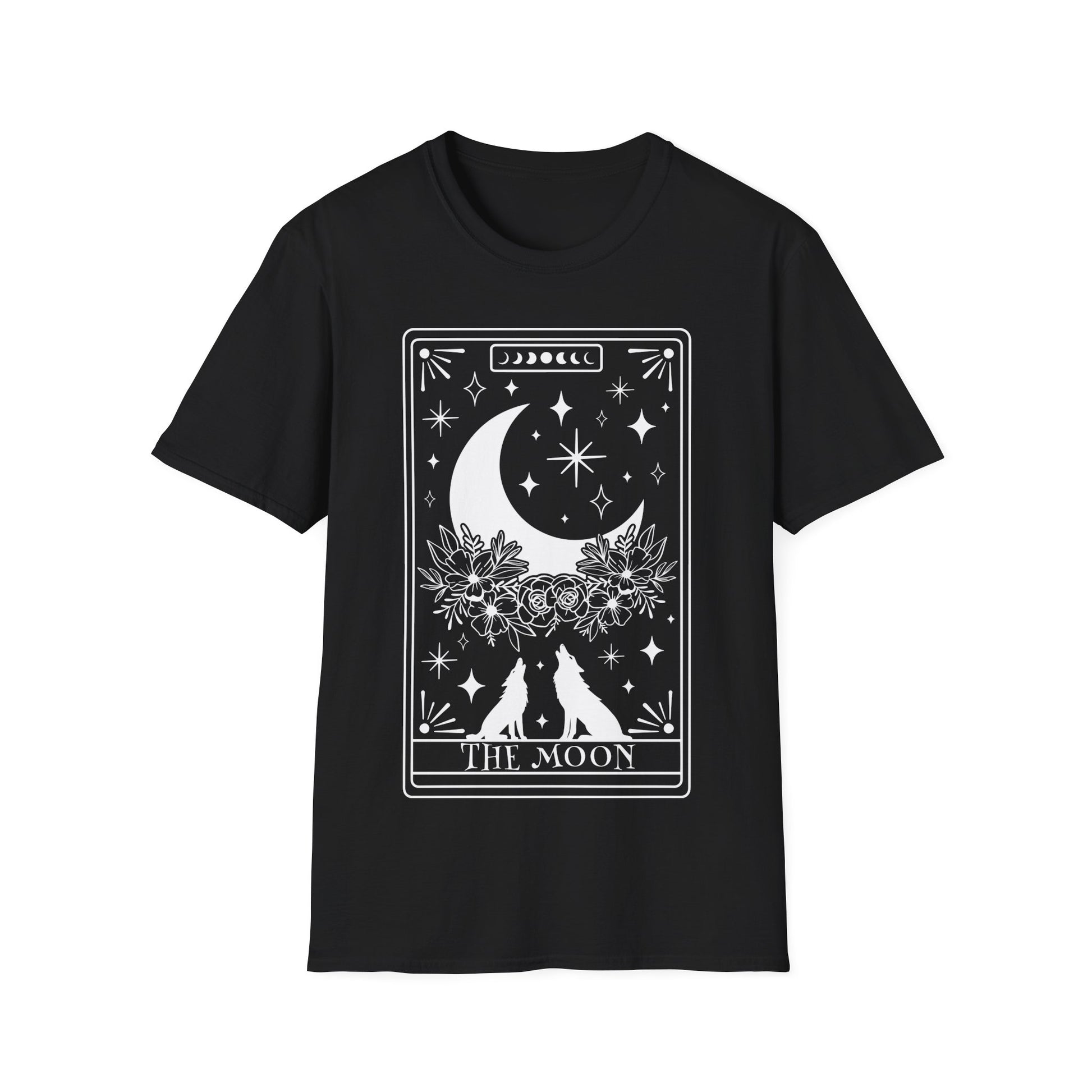 The Moon Tarot T-Shirt – Unisex Shirt mit Wölfen und Vollmond im mystischen Tarotkarten-Stil