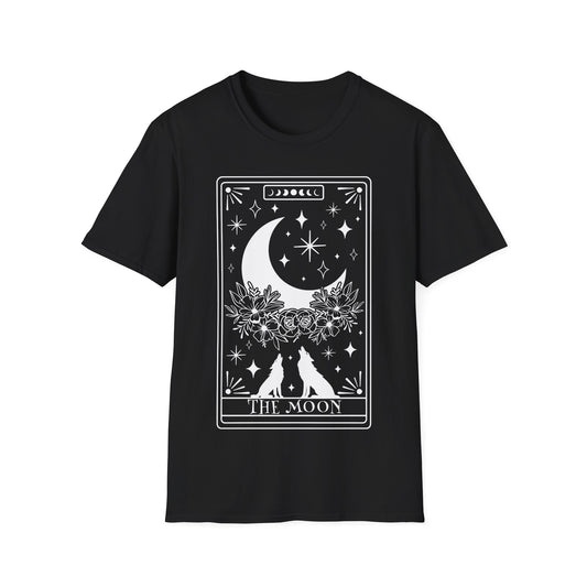 The Moon Tarot T-Shirt – Unisex Shirt mit Wölfen und Vollmond im mystischen Tarotkarten-Stil