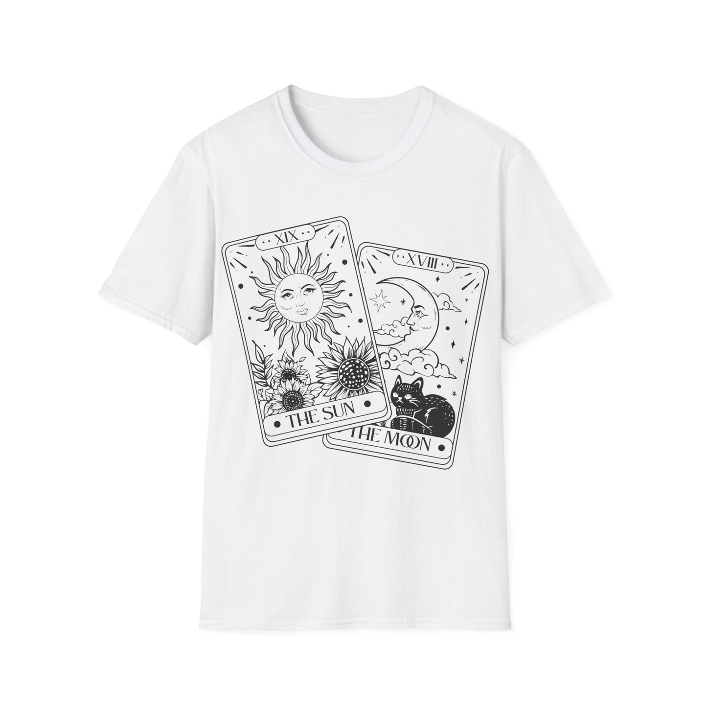The Sun & Moon Tarot T-Shirt – Unisex Shirt mit mystischem Sonne-und-Mond-Motiv im Tarotkarten-Stil